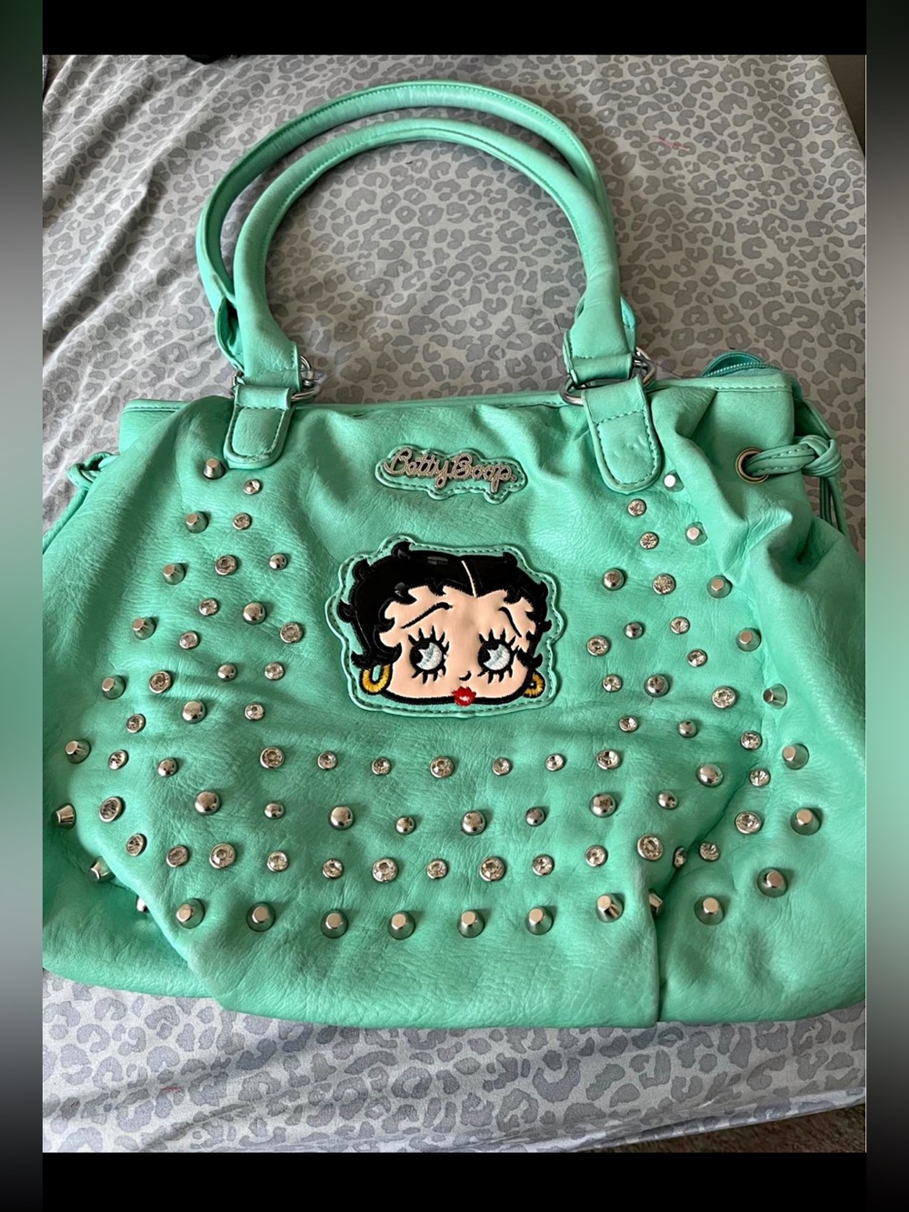 Betty Boop Mint Studded Shoulder Bag with Character Patch